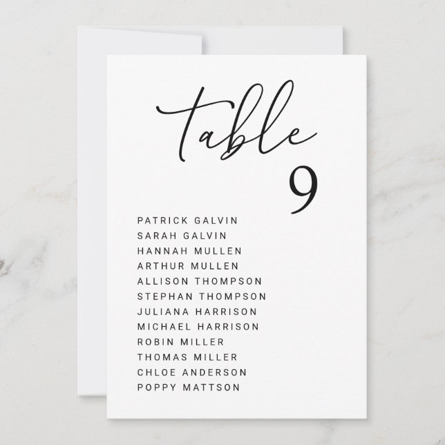Tarjeta de la tabla de asientos del Boda de moda (Anverso)
