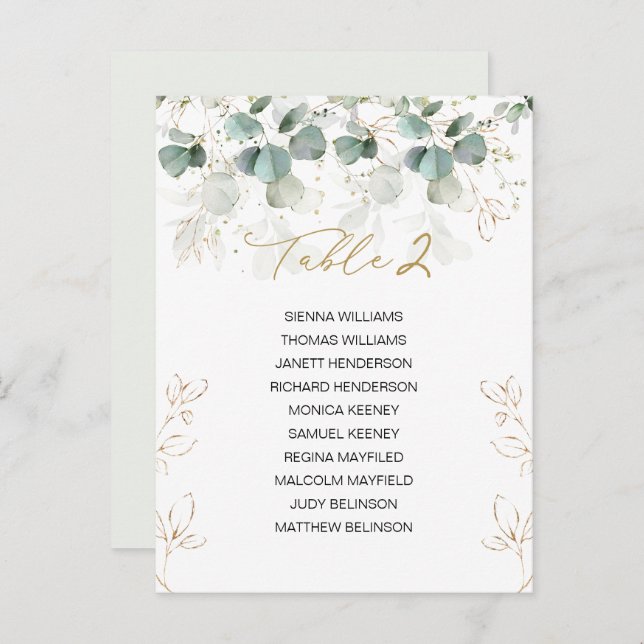 Tarjeta de la tabla de asientos del Boda de tabla  (Anverso / Reverso)