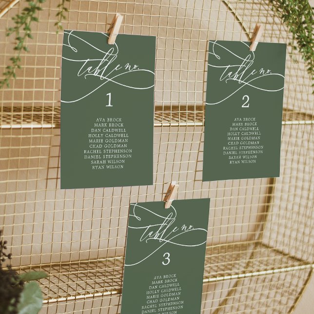 Tarjeta de la tabla de asientos del Boda verde oli (SOPHIA Olive Green Wedding Seating Chart Card)