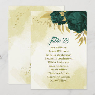 Tarjeta de la tabla de asientos florales de oro ve