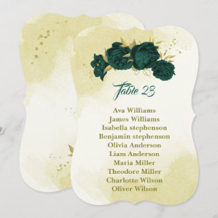 Tarjeta de la tabla de asientos florales de oro ve