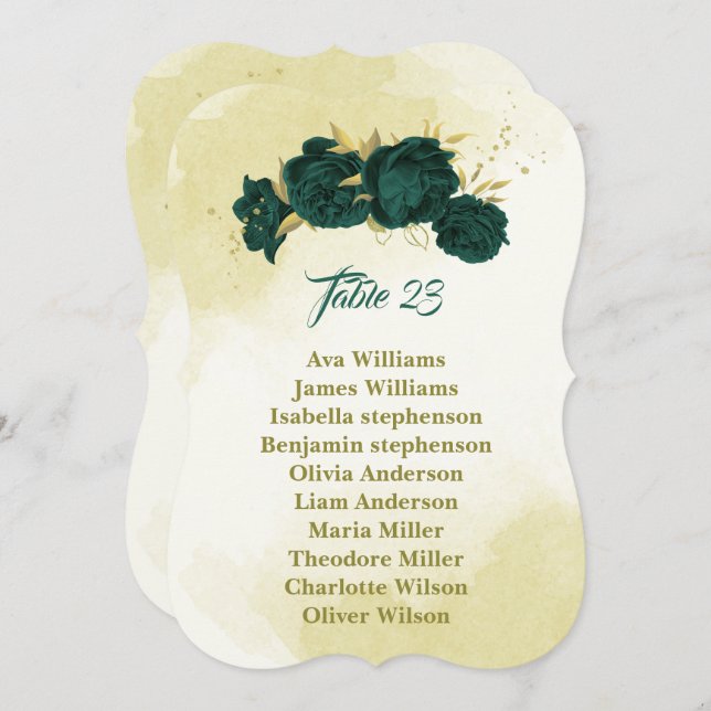 Tarjeta de la tabla de asientos florales de oro ve (Anverso / Reverso)