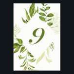 Tarjeta de la tabla de flotación verde salvaje de<br><div class="desc">Una carta de números de mesa elegante y caprichosa con un follaje verde acuarela. Esto será perfecto para bodas,  duchas para bebés,  cumpleaños y otros eventos. Los elementos coincidentes están disponibles.Número de tabla 9</div>