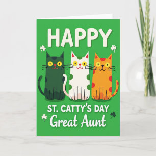 Tarjeta de la tía abuela con gatos de lunares verd