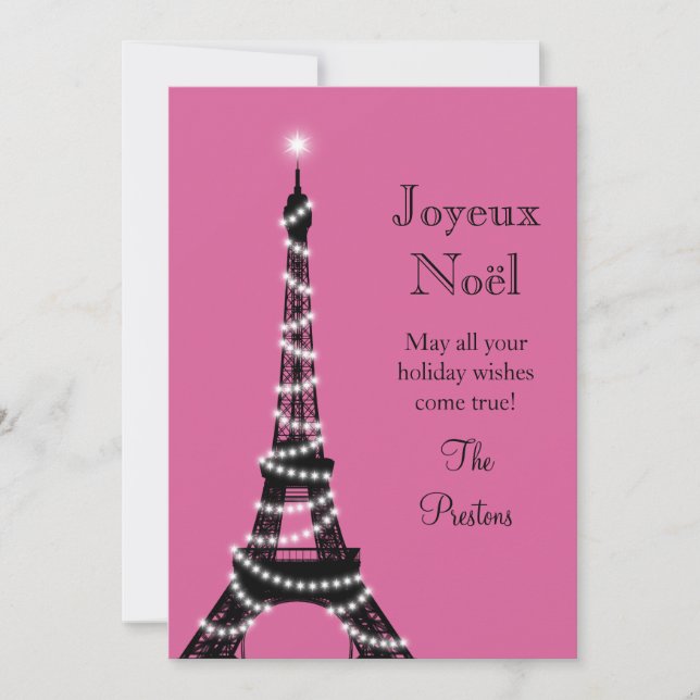 Tarjeta de la Torre Eiffel de vacaciones fucsia (Anverso)