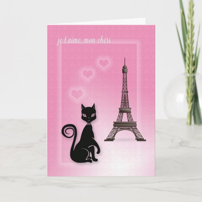 Tarjeta de la torre Eiffel del gato de la tarjeta (Anverso)