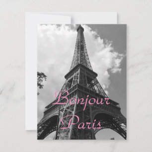 Tarjeta de la Torre Eiffel en blanco y negro Bonjo