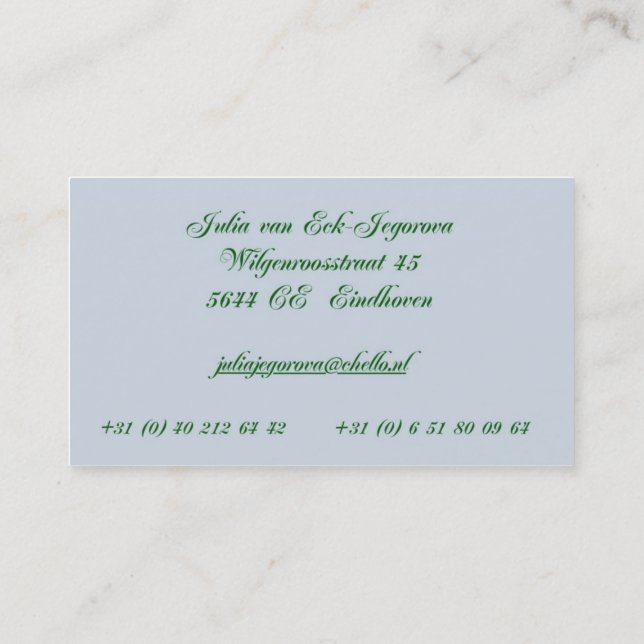 Tarjeta de la visita de Julia (Reverso)