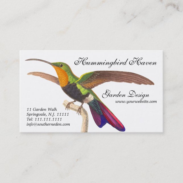 Tarjeta de la visita del amante del colibrí - (Anverso)