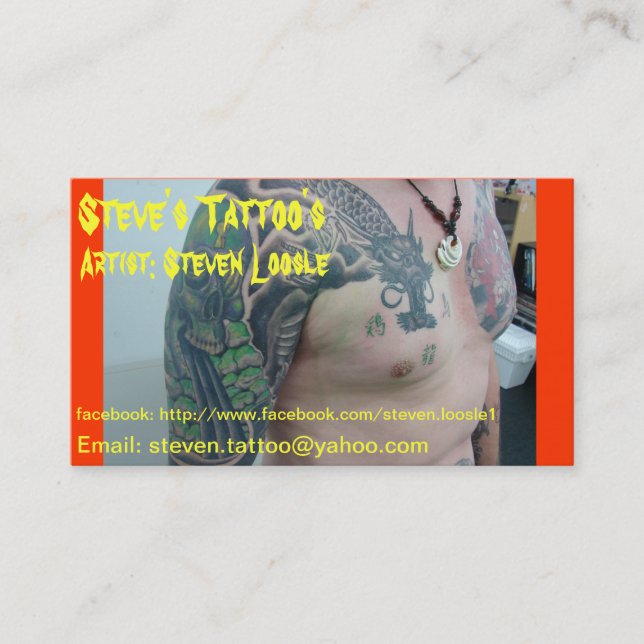 Tarjeta de la visita del tatuaje de Steve (Anverso)