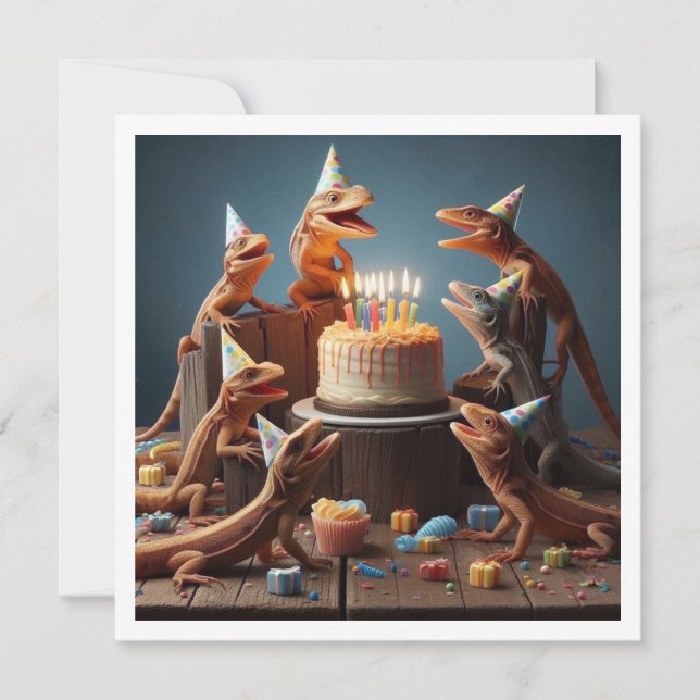 Tarjeta de lagarto, animales fiestas, cumpleaños d (Anverso)