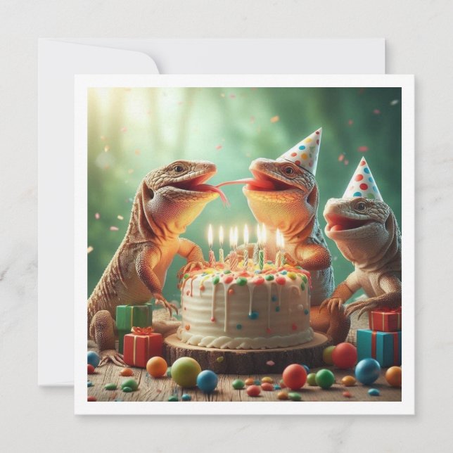 Tarjeta de lagarto, animales fiestas, cumpleaños d (Anverso)
