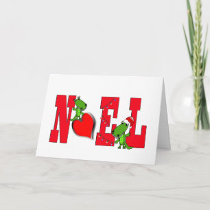 Tarjeta de lagarto para el corazón de Noel en blan