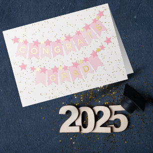 Tarjeta de lámina de banner rosa de graduado congr