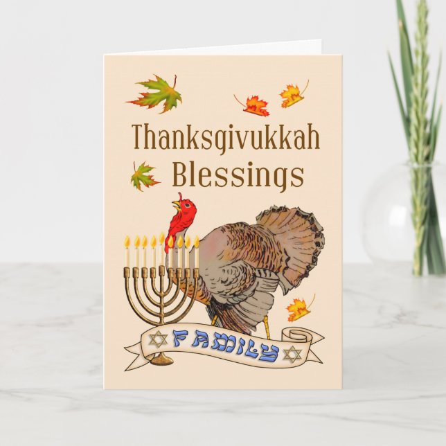 Tarjeta de las bendiciones de Thanksgivukkah - (Anverso)