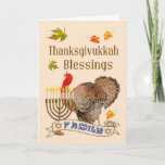 Tarjeta de las bendiciones de Thanksgivukkah -<br><div class="desc">Las bendiciones de este Thanksgivukkah cardan características una Turquía,  Menorah,  la caída se va y una bandera de la familia. Una tarjeta especial para enviar las bendiciones de Thanksgivukkah a la familia y a los amigos. Tarjetas de los sentimientos de ©2013 Kreative por el jerez Harris</div>