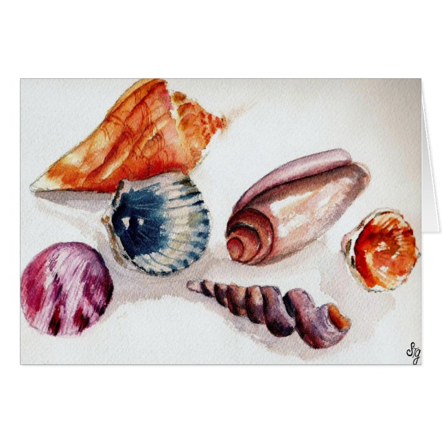 Tarjeta de las conchas del mar de verano (Anverso (Horizontal))