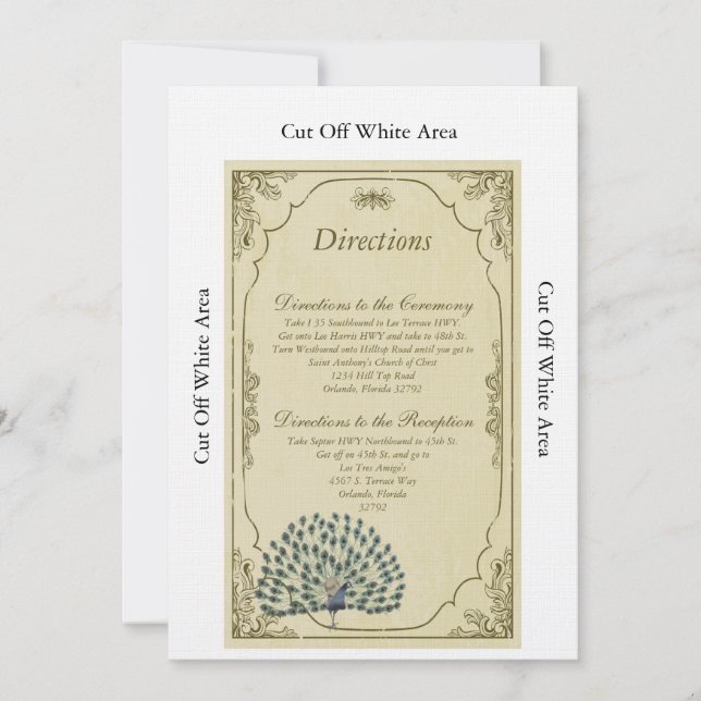 Tarjeta de las direcciones de la boda del pavo (Anverso)