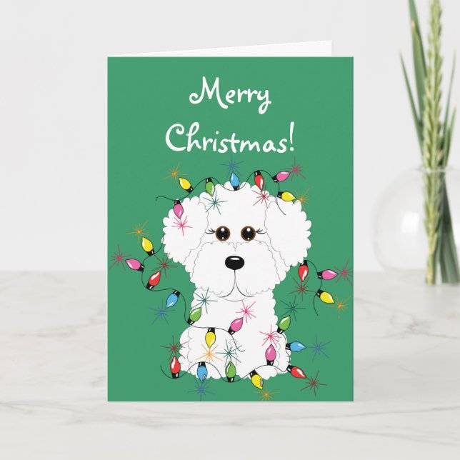 Tarjeta de las Felices Navidad de Bichon Frise (Anverso)