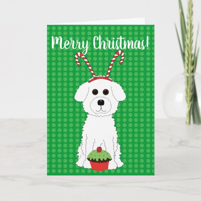 Tarjeta de las Felices Navidad de Bichon Frise (Anverso)