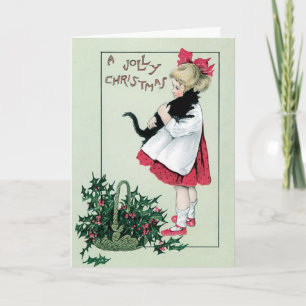 Tarjeta de las Felices Navidad del vintage - chica
