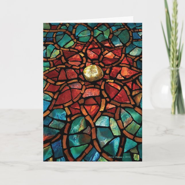 Tarjeta de las Felices Navidad del vitral/de la (Anverso)
