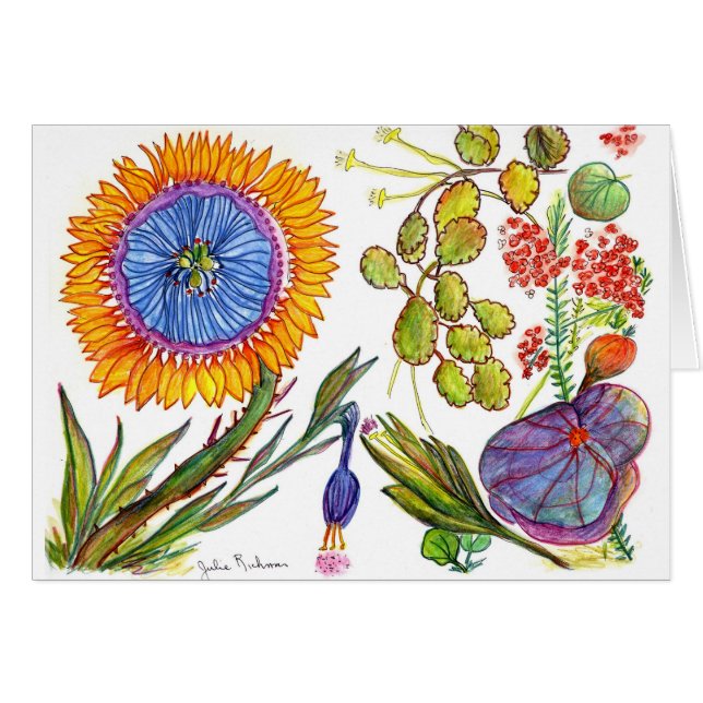 Tarjeta de las flores Botanical-59 y de las hojas (Anverso (Horizontal))