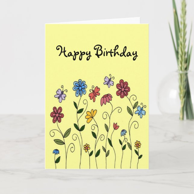 Tarjeta de las flores y de las mariposas del feliz (Anverso)
