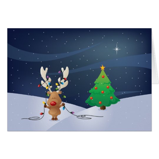 Tarjeta de las luces de navidad de Rudolph
