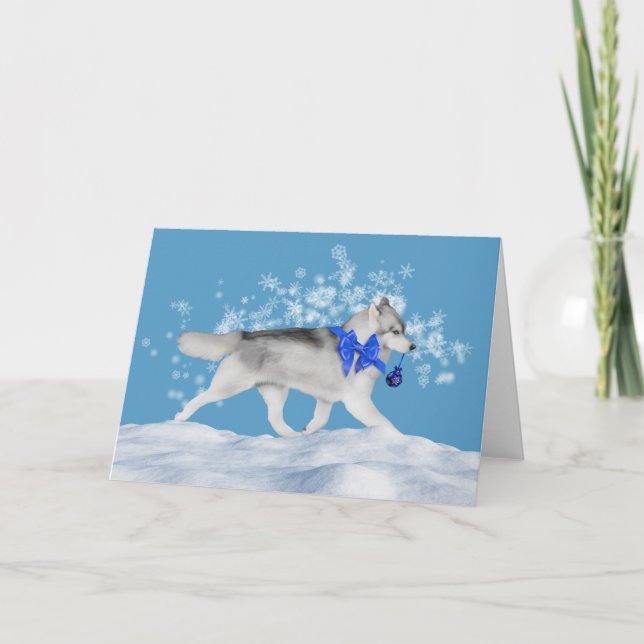 Tarjeta de las vacaciones de invierno del husky (Anverso)