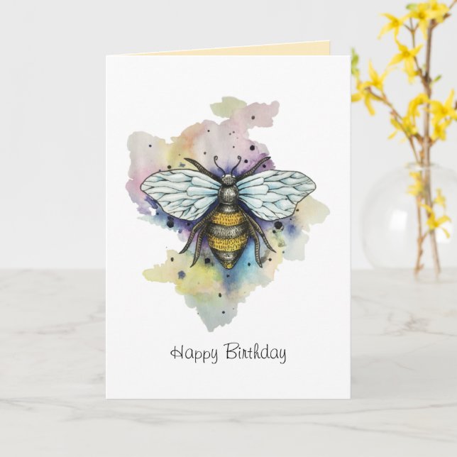 Tarjeta De Lavado De Abeja Y Arcoiris (flor amarilla)