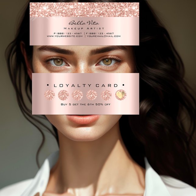 Tarjeta de Lealtad 6 Punch Makeup Beauty Rosa Lux (Loyalty Card 6 Punch Makeup Beauty Heart Rose Lux)