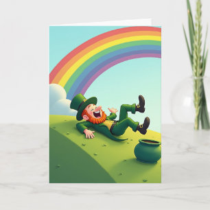 Tarjeta de Leprechaun Afortunado Riéndose