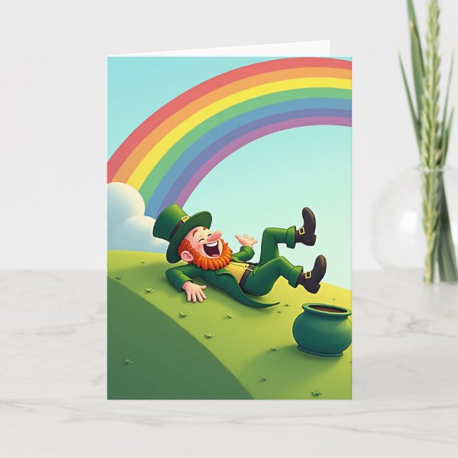 Tarjeta de Leprechaun Afortunado Riéndose (Anverso)