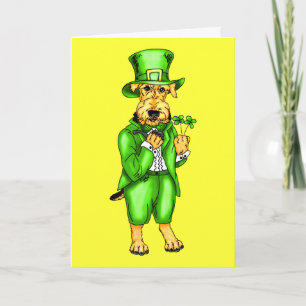 Tarjeta de Leprechaun del Día de Airedale Terrier 