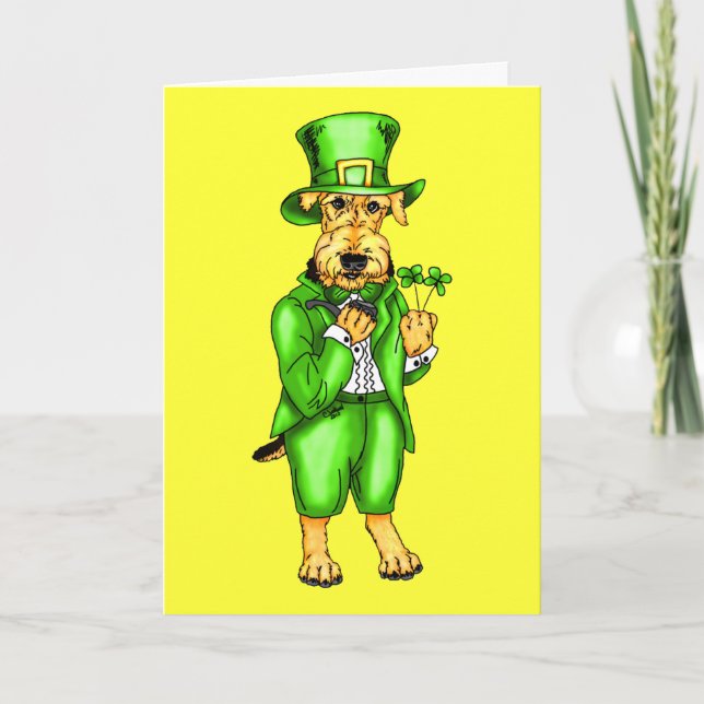 Tarjeta de Leprechaun del Día de Airedale Terrier  (Anverso)