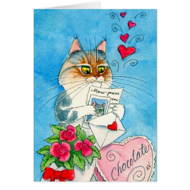 Tarjeta de letra de amor del gato (Frente)