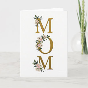 Tarjeta de letra dorada floral de mamá