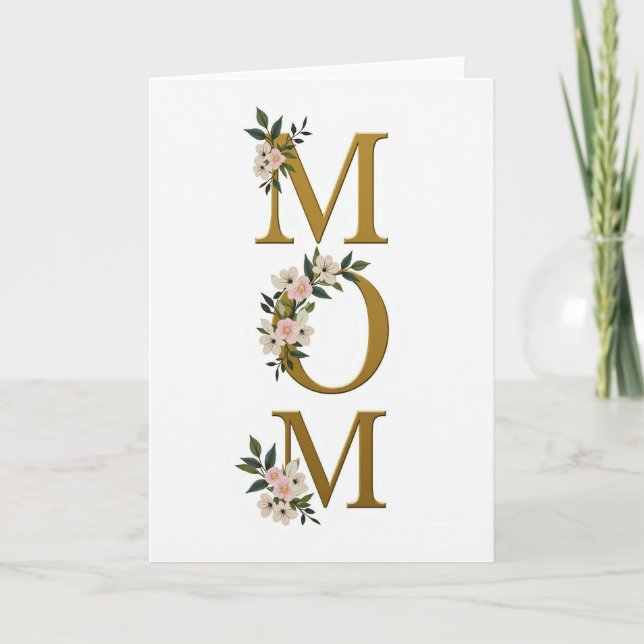 Tarjeta de letra dorada floral de mamá (Anverso)