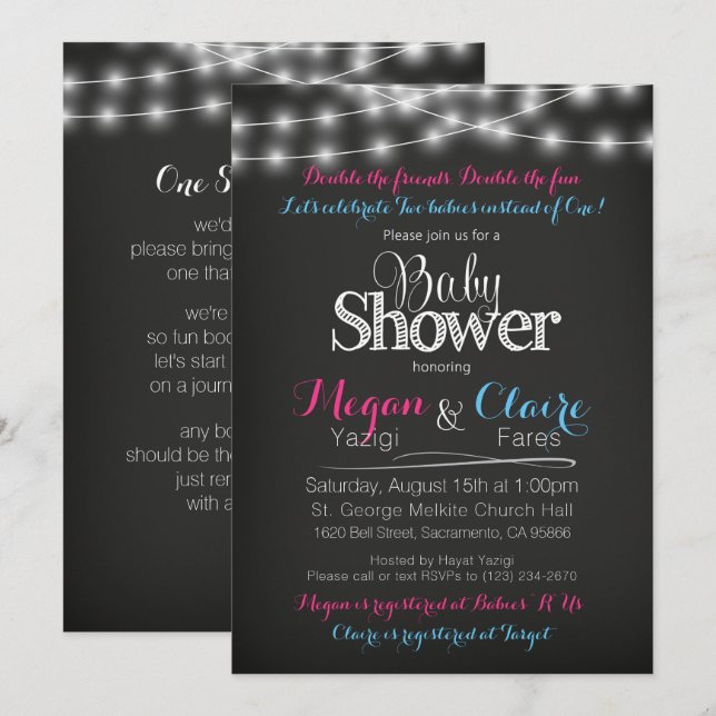 Tarjeta de libro de invitaciones de pizarra Baby S (Anverso / Reverso)