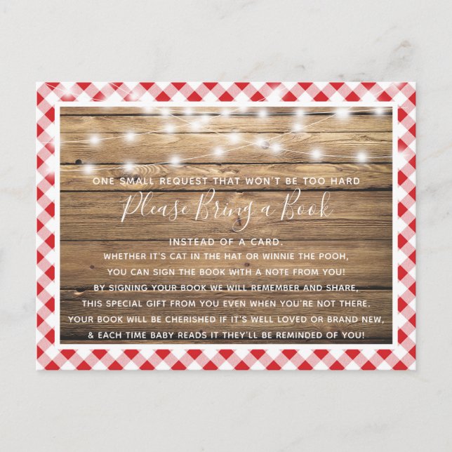 Tarjeta de libro para baby shower de madera rústic (Anverso)