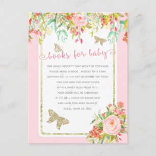 Tarjeta de libro rosada floral de Baby Shower del