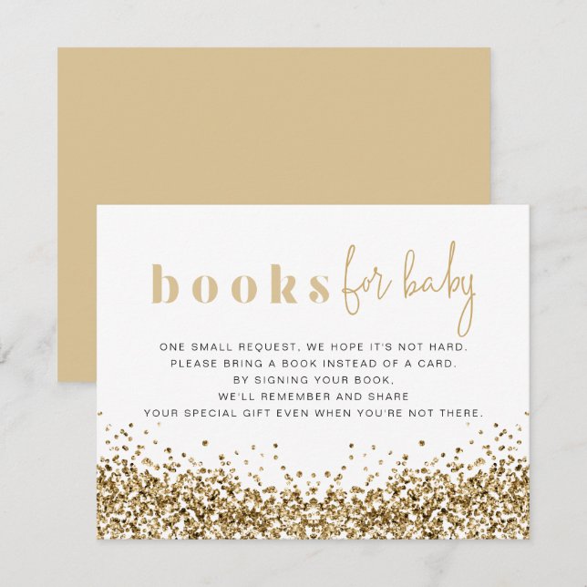Tarjeta de libros de bebé con lentejuelas de oro a (Anverso / Reverso)