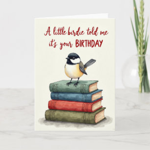 Tarjeta de libros de cumpleaños de pájaro capricho