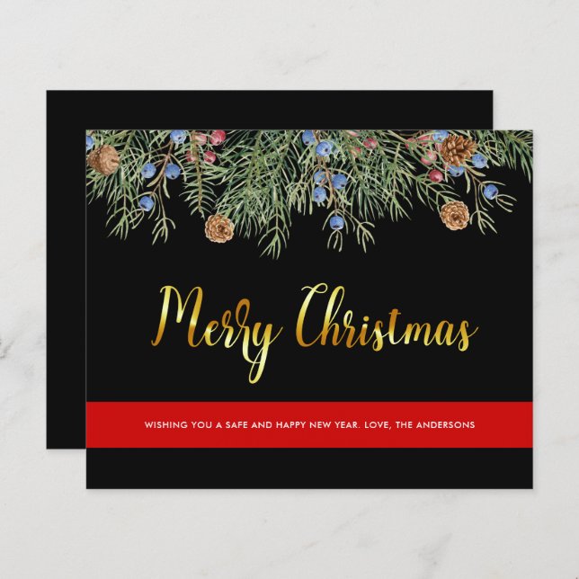 Tarjeta de línea roja delgada para Navidades de bo (Anverso / Reverso)