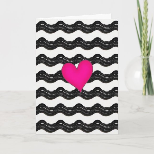 Tarjeta de líneas onduladas con corazón rosa (Anverso)