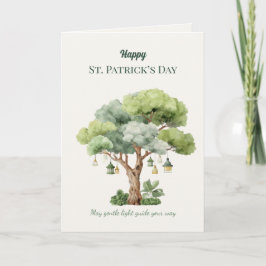 Tarjeta de linterna de árbol irlandés del día de S