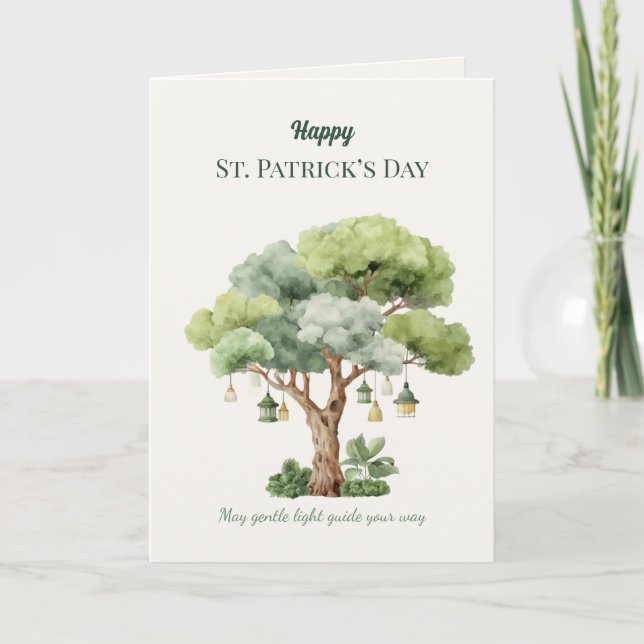 Tarjeta de linterna de árbol irlandés del día de S (Anverso)