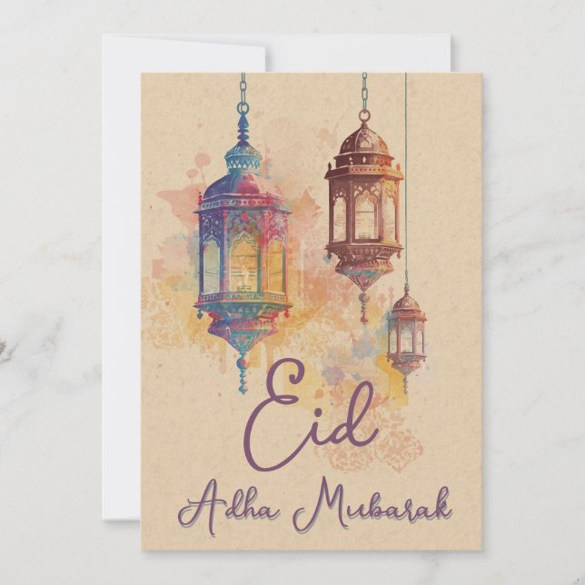 Tarjeta de Linternas Islámicas Eid Adha Mubarak (Anverso)