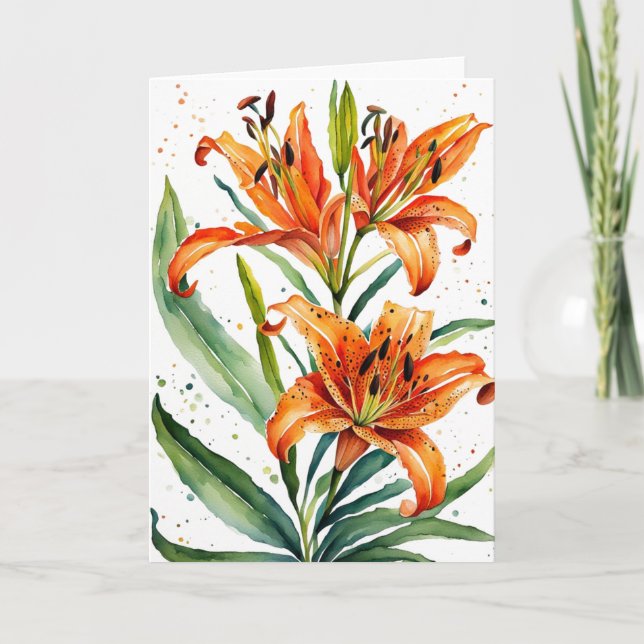 Tarjeta de lirio de tigre Ocasión Arte floral acua (Anverso)
